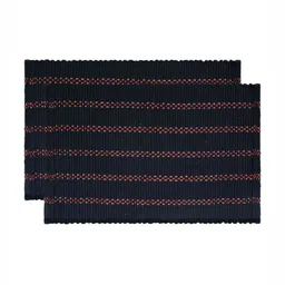 Aura Set Of 2 Navy Blue Striped Cotton Bath Rugs-89