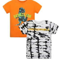 Plum Tree Kids Orange & White Printed T-Shirt (Pack Of 2)-image-93