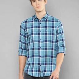 Allen cooper Blue Regular Fit Check Cotton Shirt-picture-3