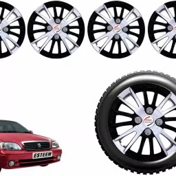 Auto Pearl CSDC13 R13 33.02 cm (13 Inch) PPress Type Wheel Hubcap with Retention Ring Glossy White Black Wheel Cover for Maruti Esteem (Set of 4)-image-74