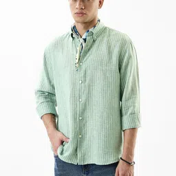 Snitch Vertical Striped Long Sleeves Linen Shirt-image-8