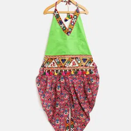 BownBee Girls Green & Pink Embroidered Kurti with Dhoti Pants-image-15
