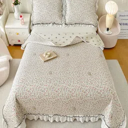 JC HOME White & Pink Floral Printed 162 TC Double Superking Bed Cover Set 2.30 m x 2.50 m-image-93