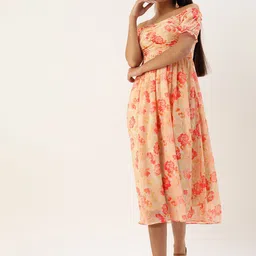 CORSICA Floral Print Off-Shoulder Puff Sleeve Georgette Fit & Flare Maxi Dress-image-85
