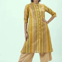 Rangmanch by Pantaloons Mustard Printed Straight Kurta-image-16