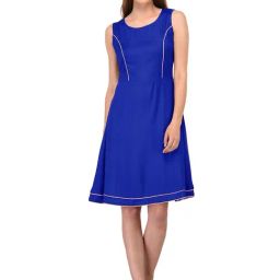 PATRORNA Royal Blue Regular Fit Peplum Tulip A Line Dress-image-44