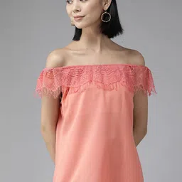 BAESD Geometric Checked Off-Shoulder Flutter Sleeve Georgette Bardot Top image 2