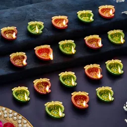 TIED RIBBONS 18Pcs Brown & Green Decorative Oil Diya Pooja Essentials-image-98