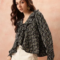 all about you Floral Print Ruffles Empire Crop Top-image-42