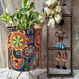 NIYARA Blue & Red Printed Round Planter-19