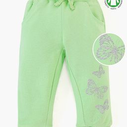 Babyoye Full Length Organic Cotton Lounge Pant Glitter Butterfly Print - Green-image-70