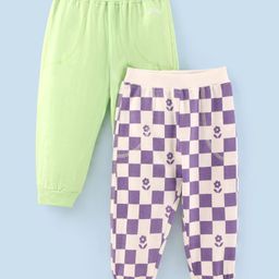 Doodle Poodle 100% Cotton Full Length Lounge Pants Solid Color and Checks Pack of 2 - Green Purple White-22