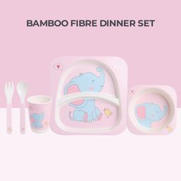POLKA TOTS Eco Friendly Bamboo Fiber Kids Crockery Set Having 5 Pieces Dinner Set - Bird Elephant-20