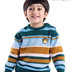 Babyoye 100% Cotton Full Sleeves Sweater With Giraffe Badge Stripes Design- Blue & Brown-image-33