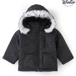 Babyoye Full Sleeves Solid Dyed Hooded Jacket-  Black-image-53
