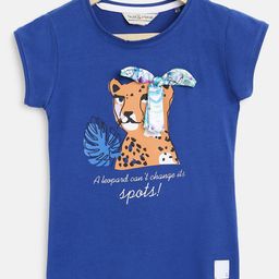 Tales & Stories Cotton Half Sleeves Cheetah Printed & Bow Embellished Tee - Blue-picture-24