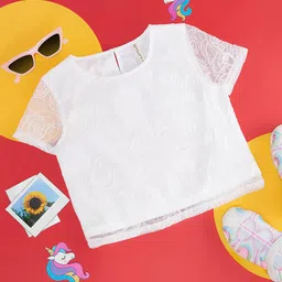 Pantaloons Junior Half Sleeves Threadwork Embroidered Top - White-picture-49