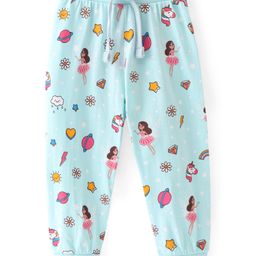 Babyhug Cotton Knit Full Length Lounge Pant Floral & Space Theme - Blue-image-55