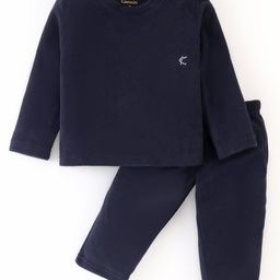 Kanvin Velour Full Sleeves Solid Color Winter Wear Suit - Navy Blue-image-44