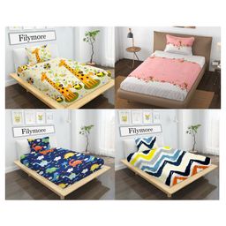 Filymore Floral and Cartoon Printed bedcover Set of 4 Single Bedsheet with Pillow Covers - made with Pure Microfiber (Pink,Yellow,Multi,Blue) (Size 90x60 inches)-2