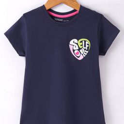 Doreme Single Jersey Knit Half Sleeves T-Shirt With Text Print - Navy Blue-13
