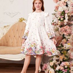 Bolly Lounge Cotton Blend Full Sleeves Floral Printed Dress  - White-image-94