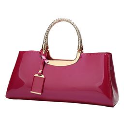 SYGA Women's Glossy Patent Leather Handbag Wedding Bag with Multiple Internal Pockets in Pretty Color (Rose Red)-image-34
