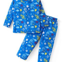 Babyhug Cotton Knit Full Sleeves Night Suit With Space Theme Print - Blue-image-80