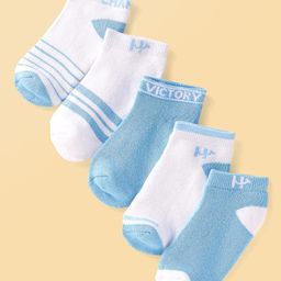 Honeyhap Premium Cotton Bamboo Spandex With Bio Finish Striped And Solid Colour Socks Pack of 5 - White & Sky Blue-image-69