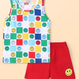 Babyhug 100% Cotton Knit Sleeveless Sando & Shorts Set - Red & White-image-75