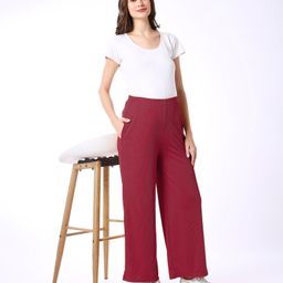 Bella Mama Full Length High Coverage Rib Solid Knit Pant With Side Pockets - Maroon-image-11