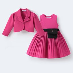 Mark & Mia Full Sleeves Solid Color Shrug & Frock with Attached Pocket - Dark Pink-image-73