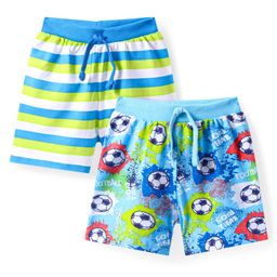 Babyhug Cotton Knit Mid Thigh Length Shorts with Sports Theme Print & Stripes Pack of 2 - Light Green & Blue-image-30
