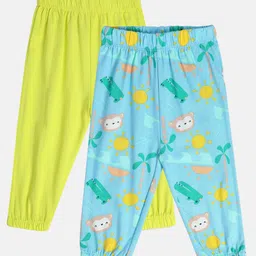 MINI KLUB Cotton Pack Of 2 Solid & Animals Printed Pajamas - Green & Blue-picture-8