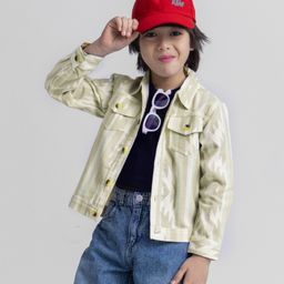 Taffykids 100% Cotton Full Sleeves Abstract Printed Jacket - Beige-image-2