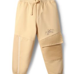 Babyhug Cotton Terry Knit with Woven Tafetta Pocket Cut & Sew Design Full Length Lounge Pant - Beige-image-47