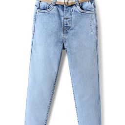 Babyhug Denim Full Length Washed Jeans With Stretch & Belt - Blue-image-76