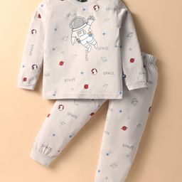 Mini Taurus Sinker Knit Full Sleeves Night Suit With Space Theme Print - Cream-image-77