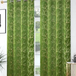 Galaxy Home Decor Green 2 Pieces Floral Room Darkening Long Door Curtain-image-48