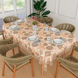 Aura Cream Ethnic Printed Waterproof 6-Seater Rectangle 1.52m x 2.3m PVC Table Cover-43