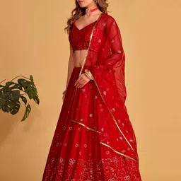 DIVASTRI Embroidered Sequinned Semi-Stitched Lehenga & Unstitched Blouse With Dupatta image 4