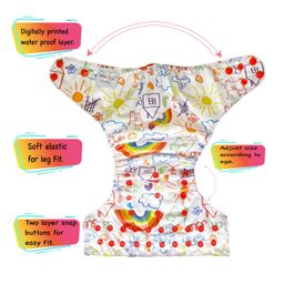 Dumbledo Cloth Diaper Eco-Friendly Reusable Adjustable Free Size Leak Proof Quick Dry Unisex With Insert Pack of 1 - White image 3