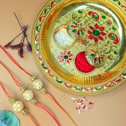Anouk Set Of 3 Rakhi & Greeting Card With Pooja Thali-30