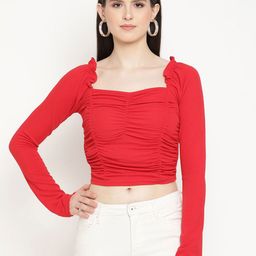 Sugathari Women solid Gathered Or Pleated Crop Top autumn-summer-25-image-15