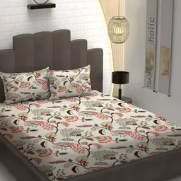 YaAkholic Multicoloured 210 TC Queen Bedsheet with 2 Pillow Covers-image-78