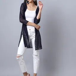 A AND K Self Design Cotton Sheer Open Front Longline Shrug image 4
