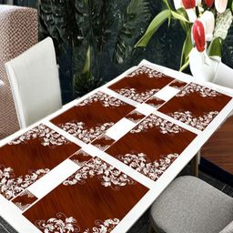 REVEXO 12Pc Brown & White Printed Non Slip Table Placemats With Coasters-33