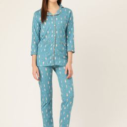 MBeautiful Women Blue & Peach-Coloured Fish Printed Night suit-picture-10