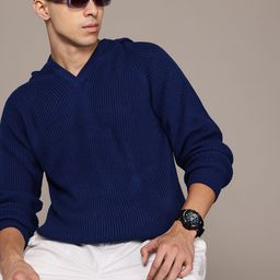 The Roadster Lifestyle Co. Men Ribbed Hooded Acrylic Pullover-image-82