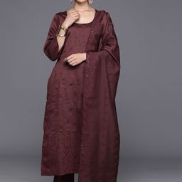 Libas Women Floral Embroidered Regular Chanderi Silk Kurta with Trousers & With Dupatta-image-39